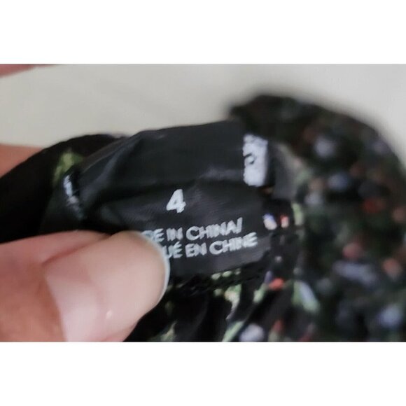 Club Monaco Taisie Mini‎ Dress 4 Black Floral Silk Sheer Button  Front Boho - Picture 5 of 15